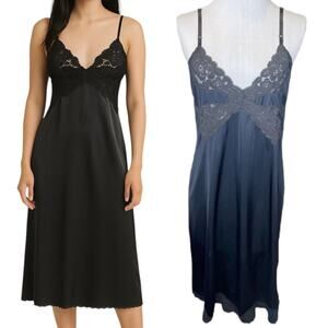 Vintage Vanity Fair Lace Trim Slip Dress Womens 36 Black Whimsigoth Evening Wear